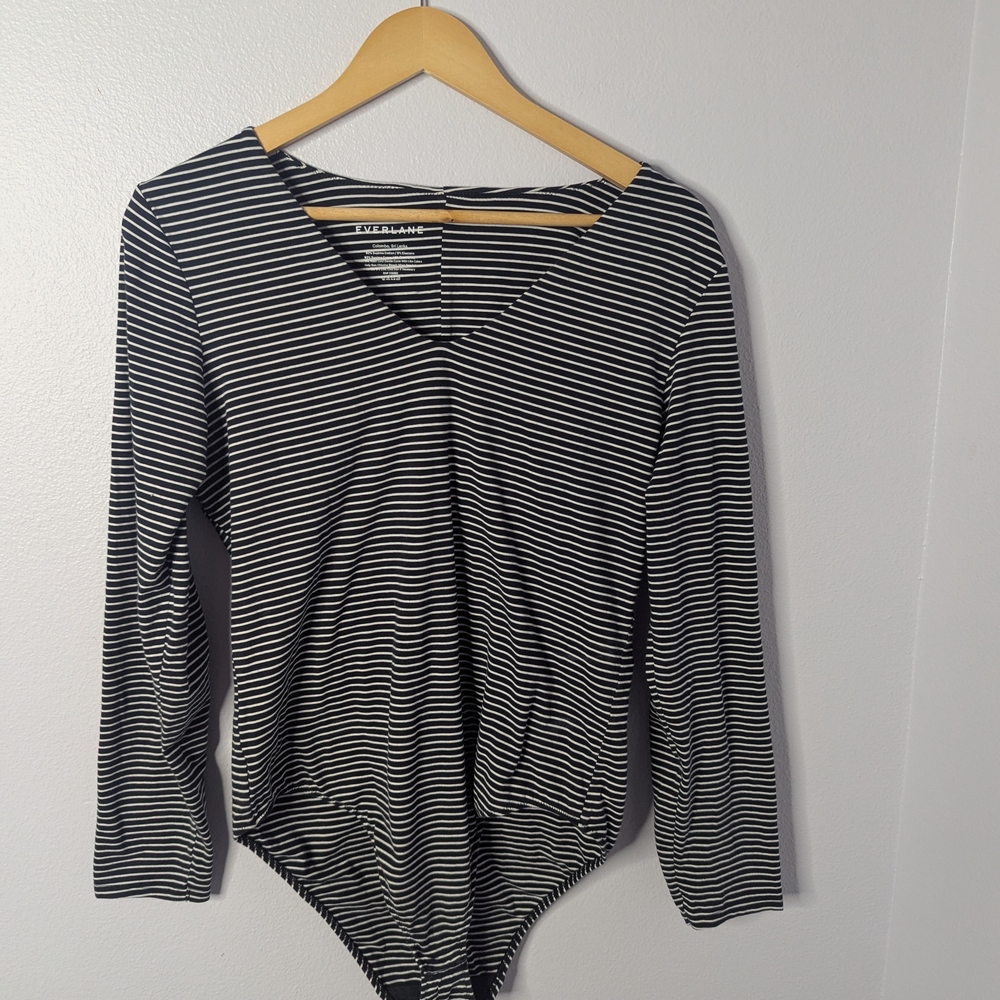 Everlane Long-Sleeve Striped Bodysuit | Supima Cotton | XL